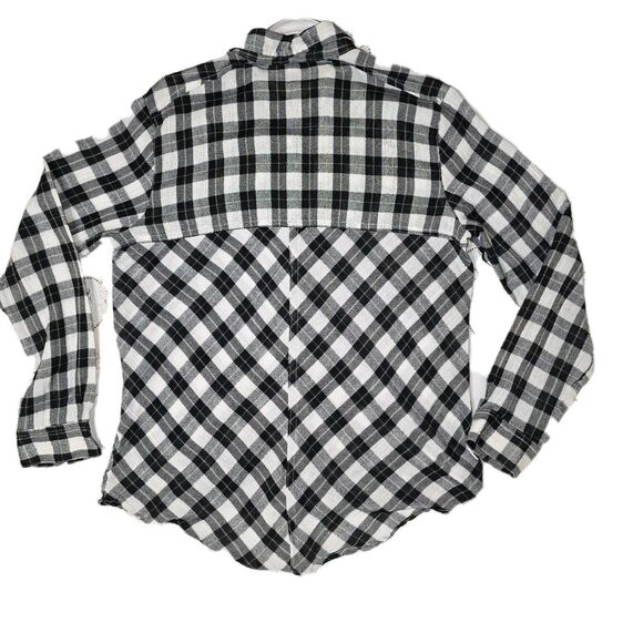 Free People Medium Shirt Women Black White Plaid Snap Up Long Sleeve Top - Picture 4 of 5